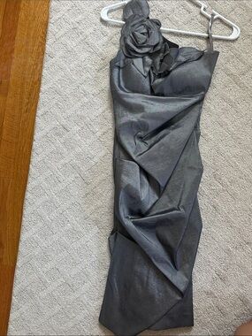 Cache One-Shoulder Gunmetal Flower Cocktail Dress